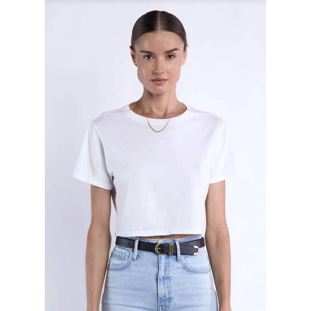 NEW BETRO SIMONE dani crop linen tee in white